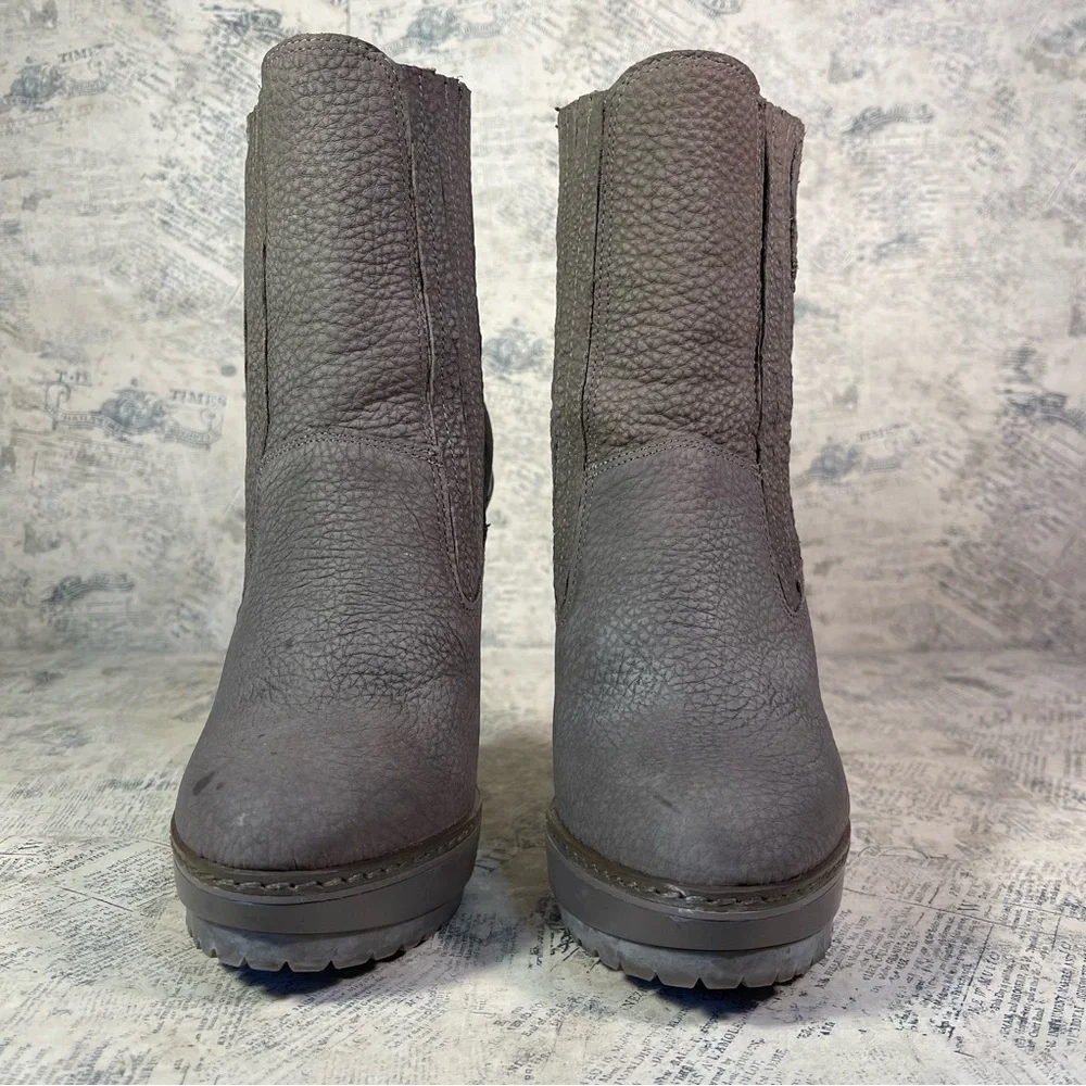 BCBGMaxAzria Virginia Taupe Leather Platform Stiletto Pull On Tall Boots Nubuck